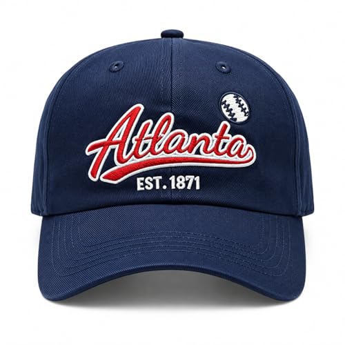 Embroidered City Cotton Atlanta Baseball Cap, Adjustable Classic Vintage Fans Baseball Hat for Men Women Dark Blue