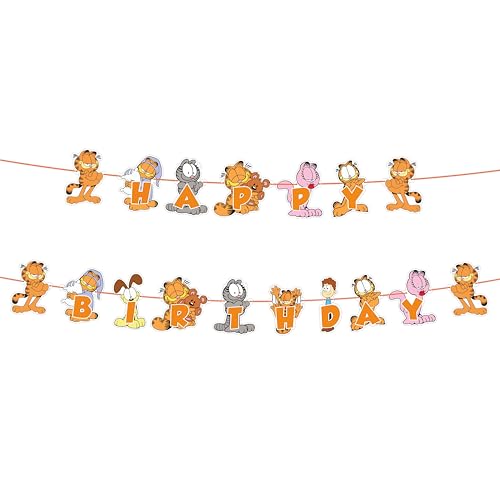 Gaarfield Happy Birthday Banner Decoration Cartoon-Themed Party Garland Featuring Gaarfield in Bright Colors Fun Supplies for Birthdays Celebrations & Fan Events
