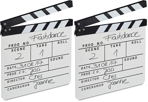 Relaxdays, Blanc Clap de cinéma Hollywood Film clapet scène Inscription déco HxlxP: 26 x 30 x 30 cm (Lot de 2)