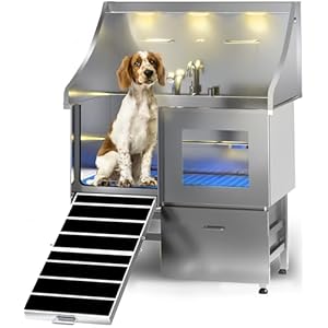 Dog Washing Station, LED Professional Stainless Steel Dog Bathing Station, Dog Bathtub for Large, Medium & Small Dog, Dog Grooming Tub with Window, Ramp, Drawer, Floor Grate & Fauct (Left RAMP, 38") Dog Washing Station LED Professional Stainless Steel Dog Bathing Station Dog Bathtub for Large Medium Small Dog Dog Grooming Tub with Window Ramp Drawer Floor Grate Fauct Left RAMP 38