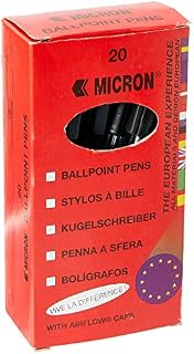 Micron Ballpoint Pens Black Biros 20 Boxed