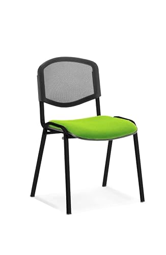 Image of DYNAMIC Stacking Chair ISO Black Frame Mesh Back Myrrh Green Fabric Seat Pack of 4 Without Arms
