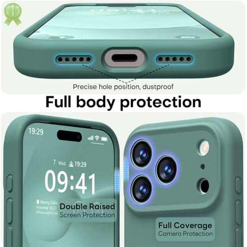 Image of LOVE 3000 Designed for iPhone 17 Pro Max Case, Premium Silicone [Compatible with Magsafe][Soft Anti-Scratch Microfiber Lining] Shockproof Protective Phone Case for Men Women 6.9 inch, Pine Green