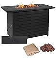 42" Outdoor Propane Fire Pit Table, Patio Rectangular Gas Fire Pit 2 in 1 Coffee Table with Firepit, 50,000 BTU, Waterproof Cover, Powder-Coated Stainless Steel with Lava Rock, CSA Certified