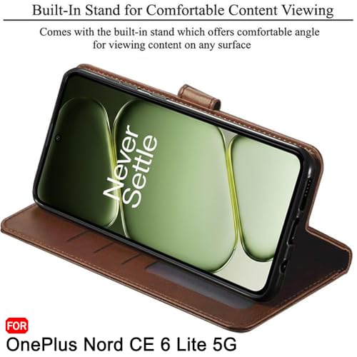 Image of TheGiftKart Flip Back Cover Case for OnePlus Nord CE 6 Lite 5G | Dual-Color Leather Finish | Inbuilt Stand & Pockets | Wallet Style Flip Cover for OnePlus Nord CE6 Lite (Faux Leather, Brown & Coffee)