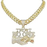 N-Made Beautiful Hip Hop Trust No One Pendant Necklace - Iced Out Pendant for Men & Women, Cuban Chain Width 13mm