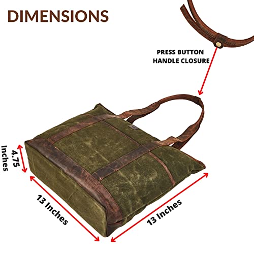 Bolso Tote grande para mujer con cuero y lona encerada miniatura 3