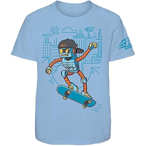 Rude Boyz Skateboarding Graphic Short Sleeve T-Shirt Little Kids Sizing Boys and Girls Light Blue Cover
