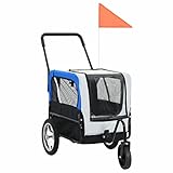 ShGaxin Remorque de vélo pour Chiens et Poussette 2 en 1 Gris et Bleu,Remorque Velo,Remorque Chien,Remorque Vélo Pliable