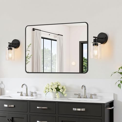 Zarbitta Set of 2 Wall Sconces for Bathroom,Black Modern Vanity Lights with Clear Glass Shade,Bathroom Wall Lamp for Mirror Kitchen Living Room Hallway Cabinet Porch by Zarbitta - Used condition - Image 6