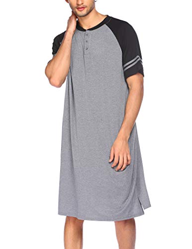 Skylin Men's Sleep Dress Nightshirt Short Sleeve Henley Sleep Shirt Kaftan Nightwear (Medium), Gray-7 #TOP1