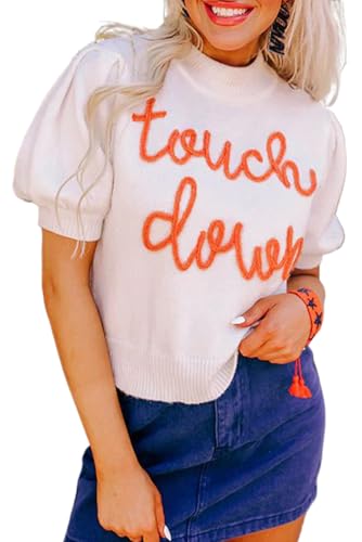 Chic and Eye-Catching Short Sleeve Sweater - White with Tinsel Graphic