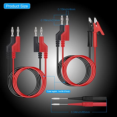 Hejo 6 Stück Messleitungen Set mit Krokodilklemmen Kabel, 4 Stück 4mm Bananenstecker Kabel mit 2 Stück Prüfspitzen, 1m Messkabel für Multimeter (Rot und Schwarz)