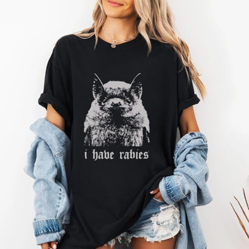 Image of I Have Rabies T-Shirt, Vintage Dark Humor I Have Rabies Bat Tee for Women Men