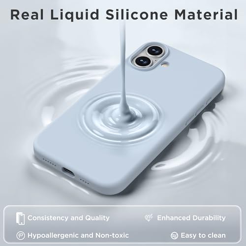 Image of Magnetic for iPhone 16 Case, Compatible with MagSafe, Liquid Silicone Phone Cover with Screen Protector & Camera Protector, Soft Anti-Scratch Microfiber Lining Inside 6.1 inch, Baby Blue