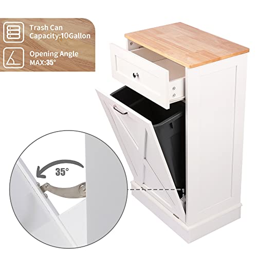 Tolead 573622 Tilt Out Trash Cabinet,Antique-Style Barn Door Kitchen Island With Solid Wood Tabletop & Drawer, Pet Proof Trash Can thumb #4