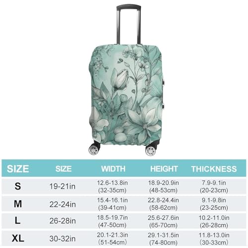 Mint Green Floral Luggage Cover, Elastic Luggage Protector Fits 19-32in Suitcases, Washable & Anti-Scratch Suitcase Cover for Men Women L2