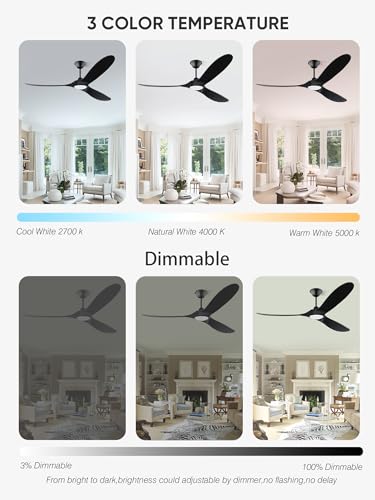 Image of 70 inch Black Large Outdoor Ceiling Fan with Light, Wood Modern