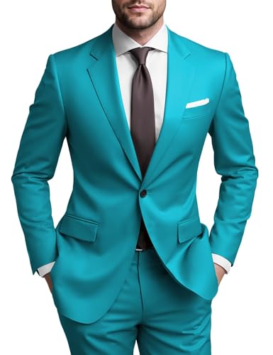 SHUZHXLZANGY Mens Suits Classic Fit 2 Piece Aqua Suits for Men