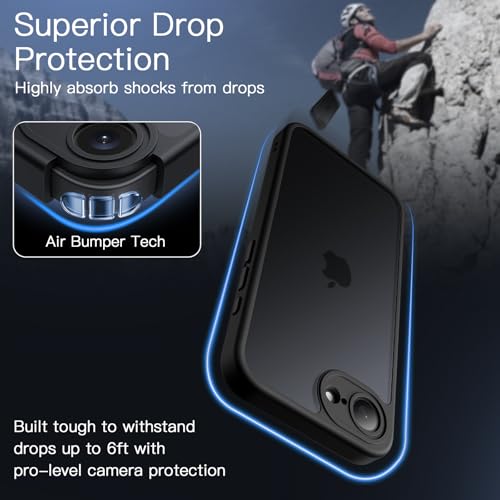 Image of JETech Matte Cover Case for iPhone 17e (2026) / iPhone 16e, Shockproof Military Grade Drop Protection, Frosted Translucent Back Phone Cover, Anti-Fingerprint, 6.1-Inch Display (Black)