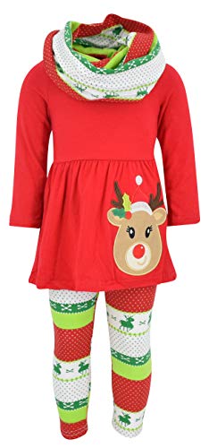 Image of Unique Baby Girls Kids Toddler 3pc Outfit Set Long Sleeve Soft Knit Tunic Top Leggings and Scarf