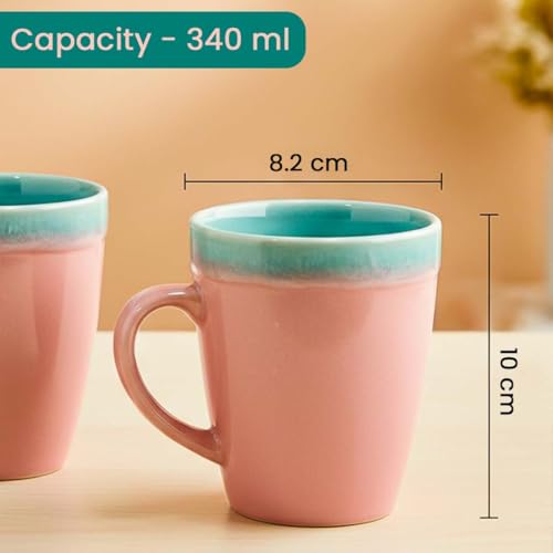 Image of The Earth Store Pink Flow Coffee Mug - 340ML Ceramic Coffee Mugs Set of 2 | Microwave & Dishwasher Safe Mugs for Gift | Home | Office | Restaurant | Daily Use Tea Mug