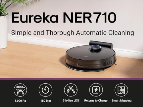 Image of Eureka NER710 2-in-1 Robot Vacuum & Mop with 8000Pa suction, 5th-Gen LDS laser navigation, multi-floor mapping, 180-min runtime, 3-in-1 cleaning for pet hair, carpets & hard floors, App /Alexa support.