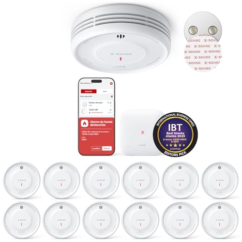 X-Sense Détecteur de Fumée Connecté avec Station de Base SBS50 avec Pad Adhésif Magnétique, Alarme Incendie Intelligent avec Durée de Vie de 10