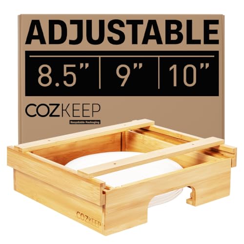COZKEEP Adjustable Paper Plate Dispenser Under Cabinet, Paper Plate Holder Under Cabinet, Kitchen Counter Paper Plate Organizer for 8/8.5/9/10-Inch Plates - Natural
