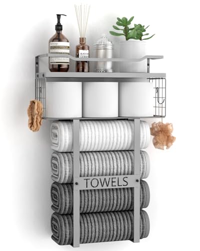 Wall-mounted towel rack with floating shelf