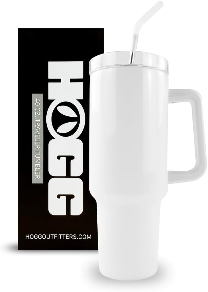 Hogg 40oz Traveler - White (4 Pack), 40 oz Sublimation Tumblers Bulk, Sublimation Tumblers with Handle, DIY Cups with Lid and Straw - Image 7