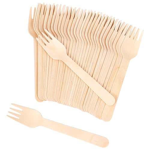 Disposable Wood Cutlery Forks - 100 Pack Wooden Forks Disposable,Biodegradable and Earth Friendly, 6.3 Inch Length Wood Forks
