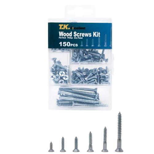 T.K.Excellent Phillips Flat Head Wood Screws Kit,150 Pieces