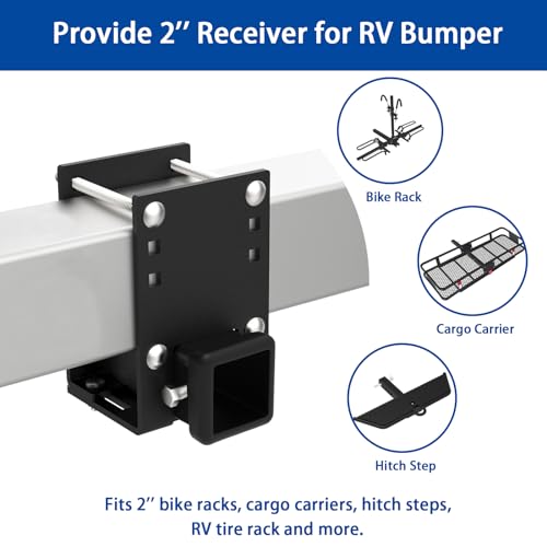 Image of RV Bumper Hitch Receiver 2 inch Adapter for 2.5 inch to 4 inch Beams, Trailer Hitch Receiver, Fits for Cargo Carrier Bike Racks