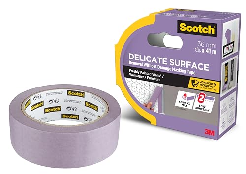 Scotch Delicate Surface Advanced Masking Tape, 36 mm x 41 m, Super-sharp Paint Lines, For Delicate Painting and Decorating Indoor, Painters Tape For Wallpaper and Furniture