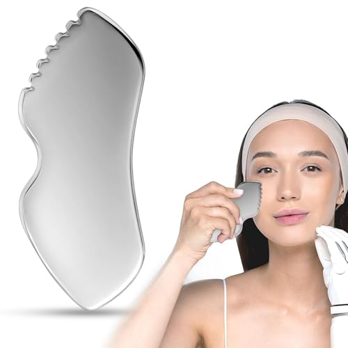 Image of Stainless Steel Gua Sha Facial Tools | Metal Guasha Scraping Tool for Skin Lifting, Jawline Sculpting & Face Massage Therapy
