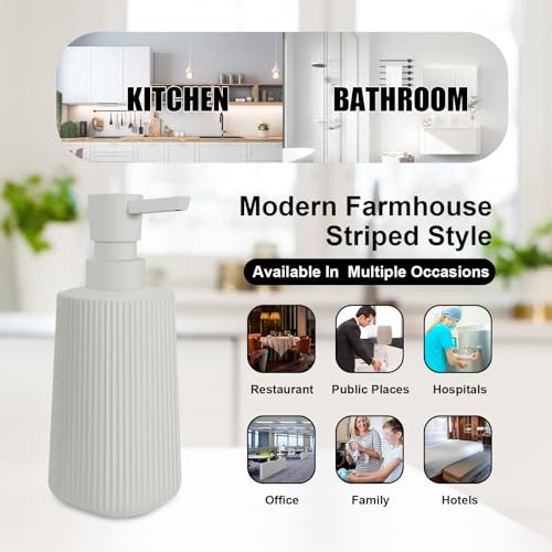 Image of 2 Pack Glass Small Soap Dispenser for Bathroom and Kitchen 250ml /8.5oz Dish Soap Dispenser Modern Farmhouse Striped Style Hand Soap Dish Soap Dispenser with Pump (Beige)