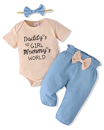 Image of Renotemy Newborn Infant Baby Girl Clothes Summer Outfits Infant Romper Pants Cute Toddler Girl Clothes Gift Set