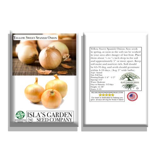 Yellow Sweet Spanish Onion Seeds For Planting, 750+ Heirloom Seeds Per Packet, (Isla's Garden Seeds), Non Gmo Seeds, Botanical Name: Allium Cepa, Great Home Garden Gift #TOP7