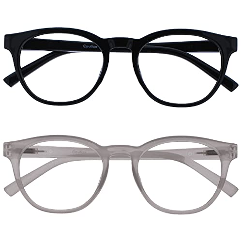 Image of OPULIZE BLU Blue Light Blocking Reading Glasses for Women Men, Cool Round Frame with Anti-Glare Computer and Gaming Eyewear, UV and Eyestrain Protection, Black Ice +3.50 (Pack of 2)