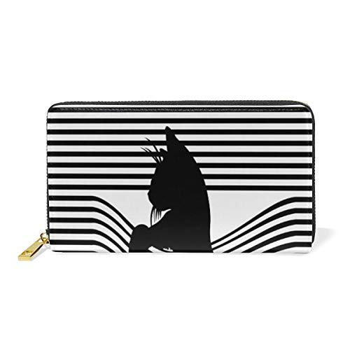 GIGIJY - Cartera de piel auténtica con cremallera para mujer, diseño de gato, color negro, multicolor, Talla única