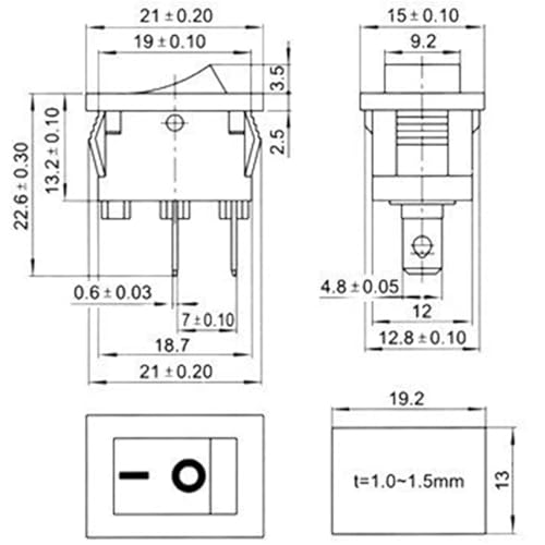 Interrupteur à bouton-poussoir noir 6A-10A 250V 2 broches encastrable de 21x15mm