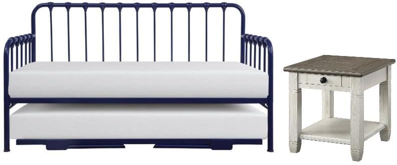 Home Square 2-Piece Set with Daybed with Trundle in Navy & End Table