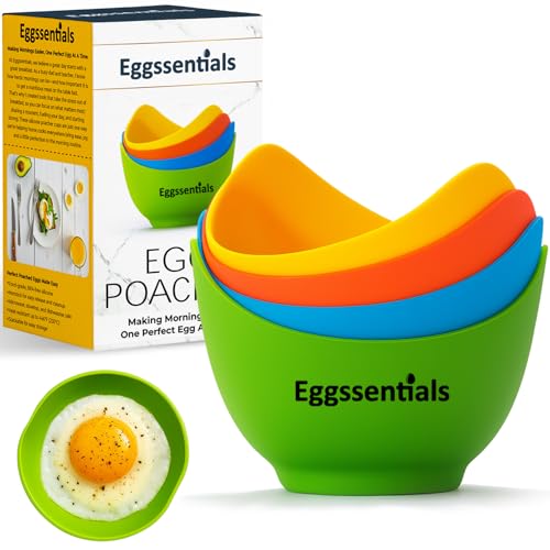 Comparison: Best Egg Poacher Microwave 5 Eggssentials - Poached Egg Cups - Pack of 4 - BPA Free Silicone Egg Poacher Cups - Nonstick Poached Egg Cooker for Microwave, Stovetop, Baking – Easy to Clean Poaching Pods for Perfect Eggs