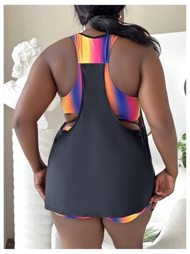 Verdusa Women's Plus Size 2 Piece Tropical Swimwear Modest Tankini Top with Beach Shorts Swimsuits Tummy Control3