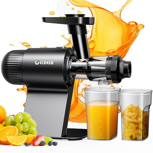 GDOR Cold Press Juicer Machines Vegetable and Fruit, Powerful Masticating Slow Juicer with Reverse Function, Countertop, Electric, Dishwasher Safe, Low Noise