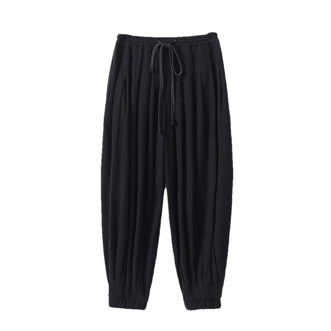 Vogrtcc Pantaloni di Lino Taglie Forti Pantaloni di Lino Casual da Uomo Pantaloni Larghi in Vita Elastica Estiva