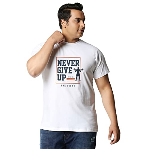 Image of Bewakoof Men's Typography Regular Fit Half Sleeve Round Neck Cotton Plus Size T-Shirt