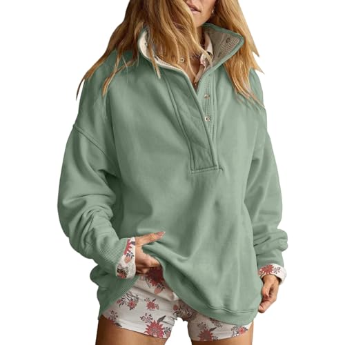 Vividcrate - Super Soft Sweatshirts for Women Solid Snap Placket Oversized Comfy Warm Ladies Sweatshirts Basic No Hood, Soft High Neck Casual Loose Fit Winter Tops Fashion Cozy Athletic Outfits Mint Green - Best Deal on Amazon