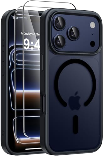 ivencase Magnetica Cover Compatibile con iPhone 17 Pro con 2 Vetro Temperato, Compatibile MagSafe Hard PC Anti-Graffio Protettiva Case Antiurto Custodia con Bumper TPU (Nero)